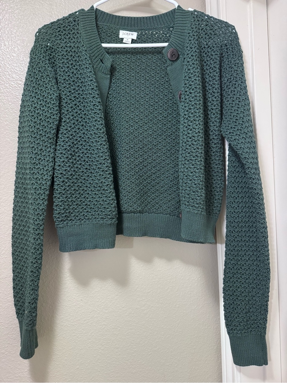 J. Crew Open-Knit Forest Green Button Cardigan